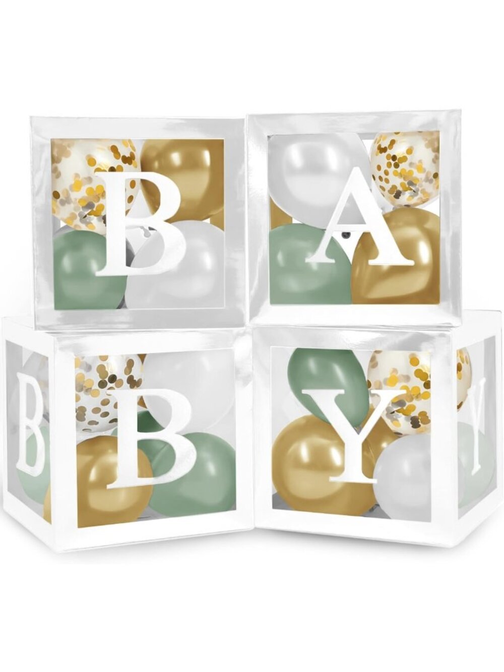 44-Piece Gender Reveal Decorations - Sage Green & Gold Balloons, Boho Style
